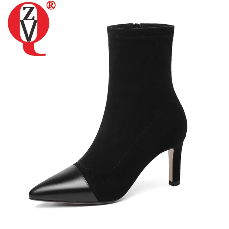 

ZVQ women shoes fashion sexy side zipper dress office shoes 2019 new Scrub elastic force shoes pointed toe plus size ankle boots