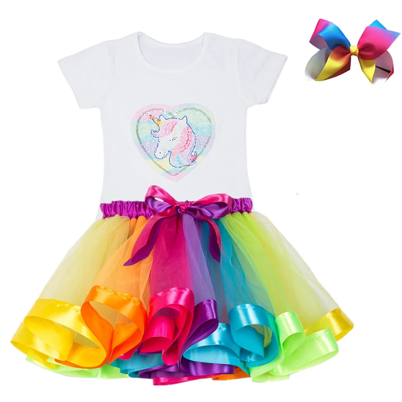 Платье принцессы; вечерние платья с единорогом для маленьких девочек; комплект из 2 предметов; футболка с единорогом+ Радужная юбка; костюм с единорогом; Fantasia Infantil