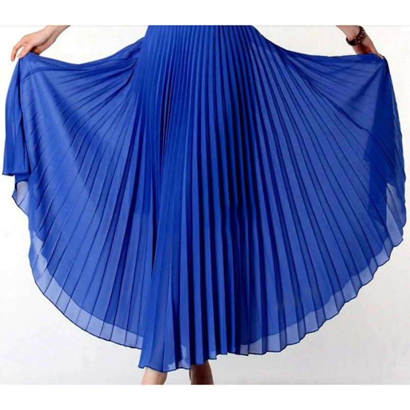 Anasunmoon Spring Bohemian Pleated Maxi Skirts Womens Summer Solid Color High Waist Chiffon Long Skirt Tutu Elegant Ladies Black
