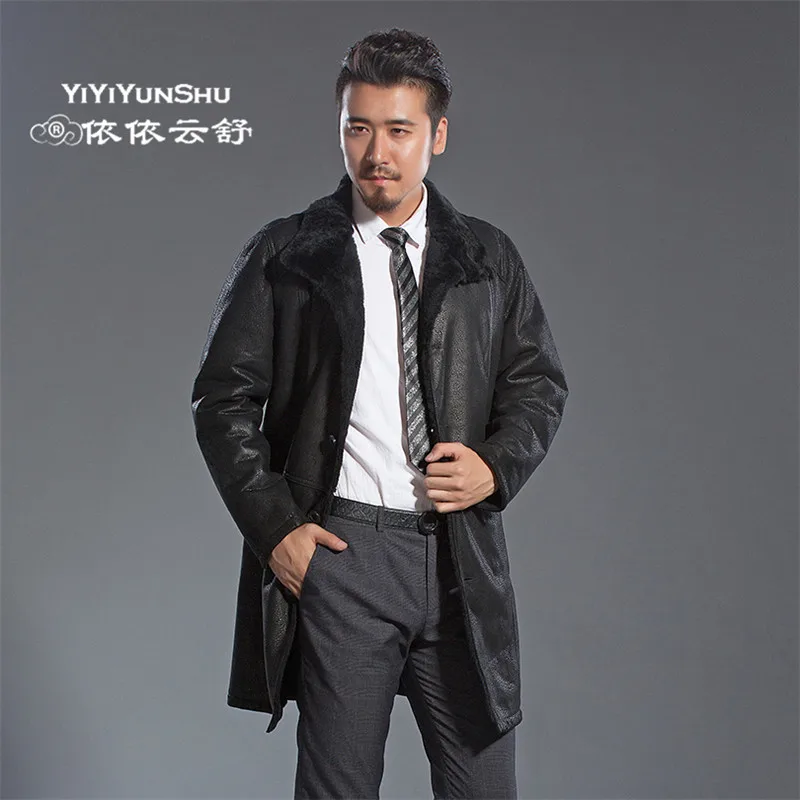 

Genuine Import Sheepskin Leather Jacket Trendy Casual Winter Warm Fur Collar Overcoat New Tops Black Male Long Fur Jacket Coat