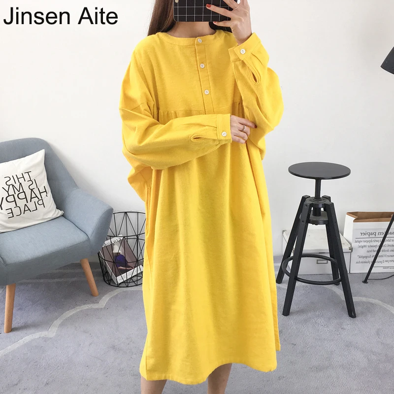 

Jinsen Aite 2019 Large Size Women's Night Dress Nightgown Long-sleeve Cotton Casual Loose Autumn Sleepshirt Home Clothes JS776