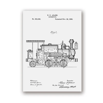 Поезд Инженер патент принты локомотив произведение искусства стены искусства автомобиля плакат комнаты декор чертеж холст живопись картина идея подарка - Цвет: PH3705