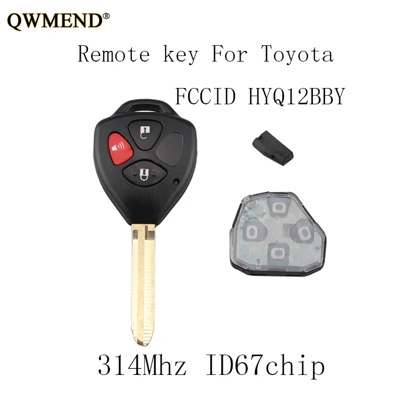 

QWMEND 2pcs*3Buttons 4D67 chip Complete Remote Key For Toyota Rav4 2006 2007 2008 2009 2010 Original keys For Toyota HYQ12BBY