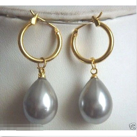 

Free shipping Genuine Natural 12X16mm South Sea Shell Pearl 14K Gold Plated Earring