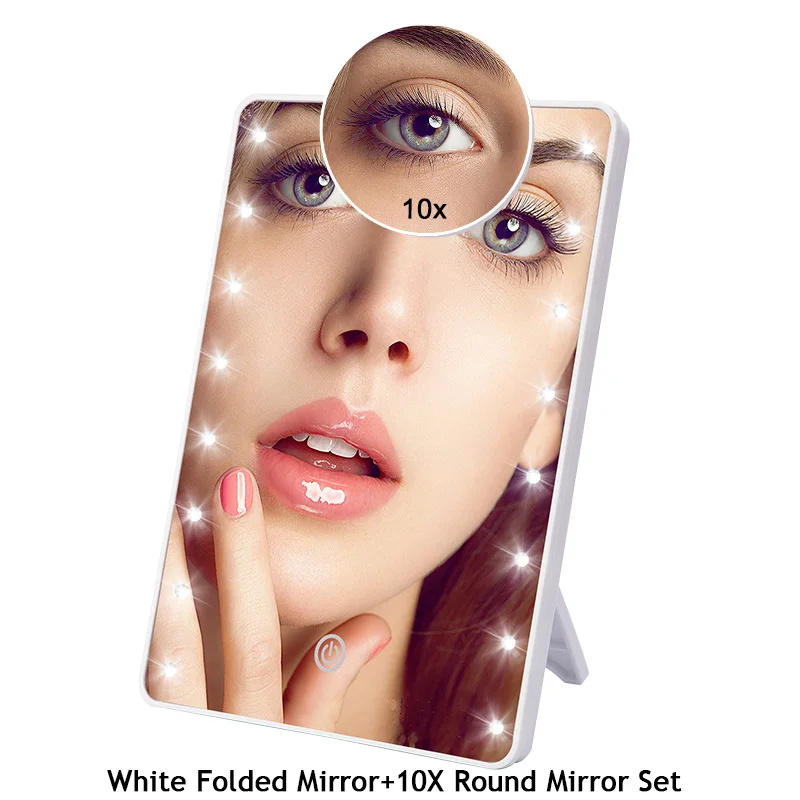 16 светодиодов зеркало для макияжа сложенный сенсорный экран диммер переключатель с управляемой подставкой для косметики спальня настольная ванная комната - Color: 16led whi fold a 10X
