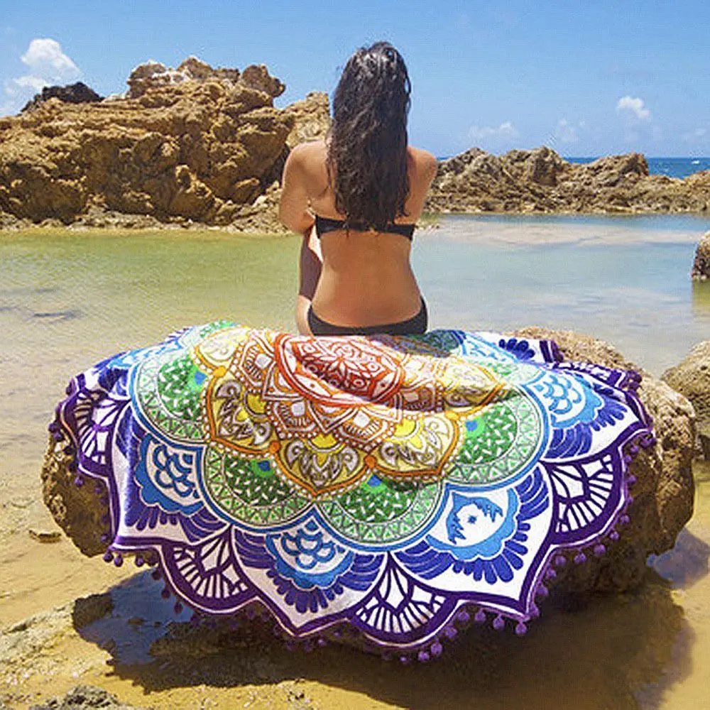 

150*150CM Bohemian Mandala Tassel Beach Round Tapestry Hippie Throw Roundie printed Yoga Mat Towel beautiful gift