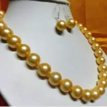 AAA 11-10 мм Натуральная Золотая жемчужина ожерелье 1" серьги желтая застежка