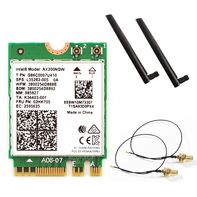 Koop Dual Band AX200NGW Draadloze 802.11ac Ax Netwerk Intel Wifi 6 AX200 Wlan Ngff Wifi Kaart 5G Tot 2.4Gbps Bluetooth 5.0 + Antennes