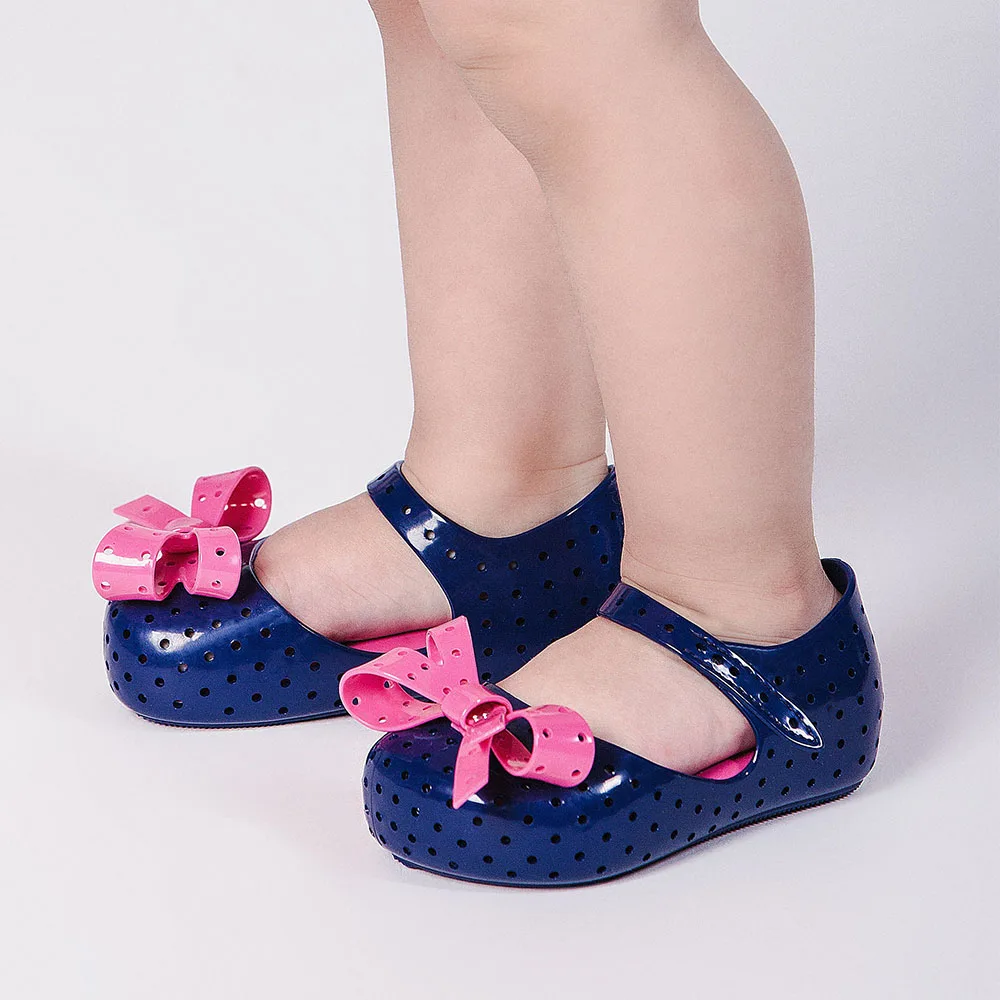 Mini Melissa Furadinha XI/2019 новые оригинальные прозрачные сандалии для девочек детские сандалии с бантом детская пляжная обувь Нескользящая обувь