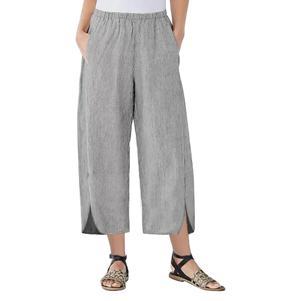 Womail женские брюки модные повседневные свободные брюки льняные с карманом широкие брюки для женщин длинные брюки простые уличные праздничные J710 - Цвет: GY