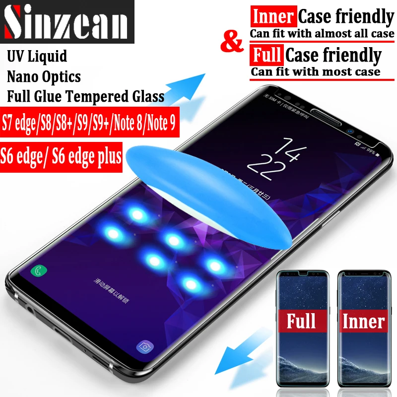 

Sinzean 260pcs 3D full glue UV tempered glass for samsung S9 plus/S6 edge/S8 plus/S7 edge/Note 8 /Note 9 UV Glass with USB lamp