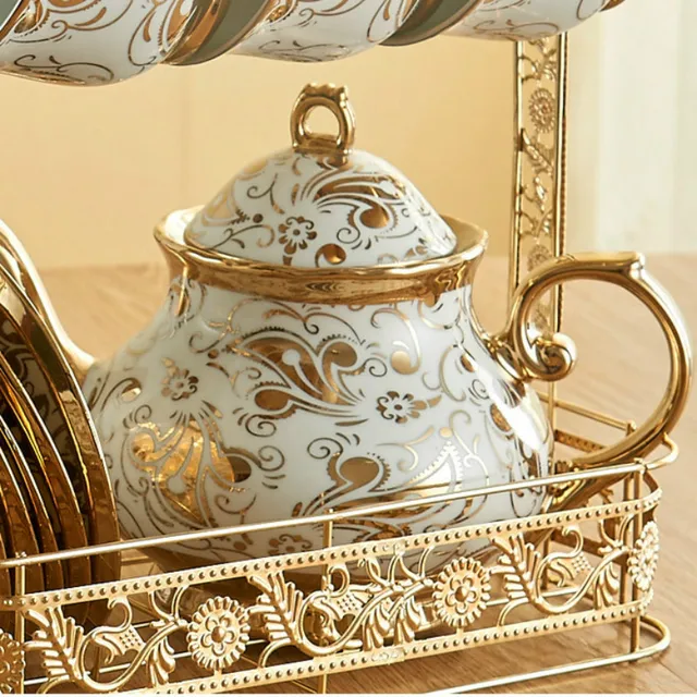 13Db Európai Stílusú Royal Bone Kerámia És Csészealács Háztartási Víz Csésze 6 Csészealj 1 Tartó - Image 4