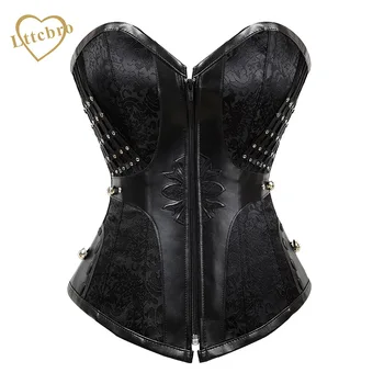 

Faux Leather Steampunk Corsets Goth Overbust Brocade Steel Boned Bustier Waist Cincher Halloween Corset Top