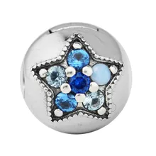 

Light Blue Star Clip Multi-Colored Crystal Authentic 925 Sterling Silver Fit Fashion Bracelet Charm for Women Jewelry DIY Gift