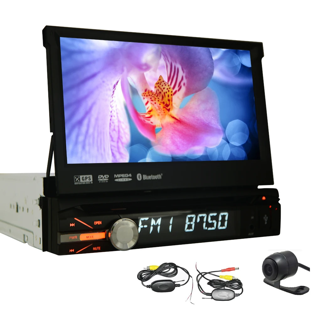 HD 1din Rádio Do Carro Sem Fio De Backup Câmera À Prova D' Água 7 polegada Unidade Central Receiver Subwoofer sistema de entretenimento Do Carro DVD Player Do Carro