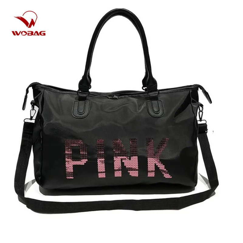 Wobag женская черная Дорожная сумка, розовая сумка на плечо с блестками, женская сумка, женская сумка на выходные, портативная спортивная сумка, водонепроницаемая, моющаяся