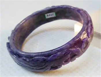 

A465 UNIQUE VINTAGE HAND-CARVED CHINESE PURPLE JADEITE BANGLE BRACELET