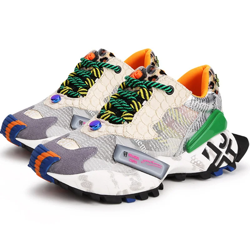 

Genuine Leather woman shoes 2019 Spring Autumn Fashion Soft Mixed colors Breathable platform sneakers New Lace-up casual shoes