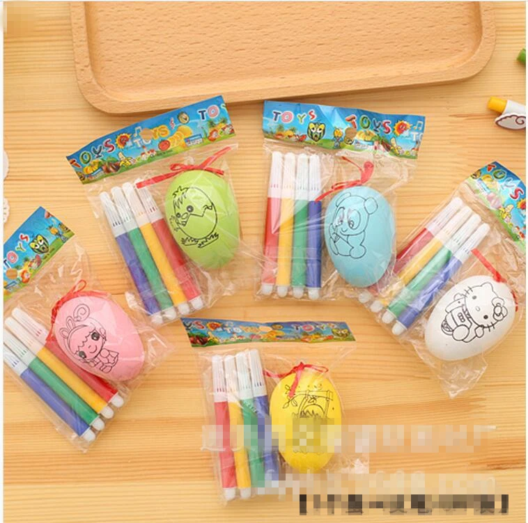 

1 Pcs Easter Eggs With Four Color Pens Hand Painted DIY Egg Outdoor Family Toys For Children
