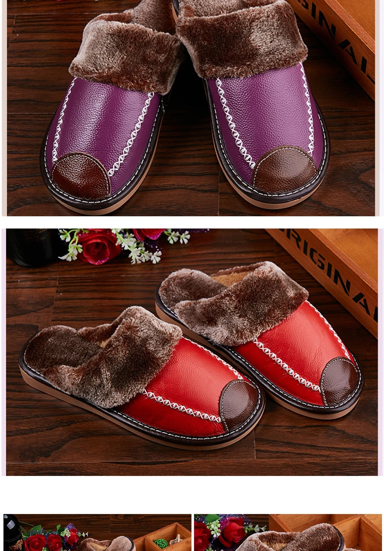 Mntrerm/зимние мужские тапочки из натуральной кожи; домашняя Нескользящая теплая обувь для мужчин; Новинка года; теплые тапочки на зиму размера плюс