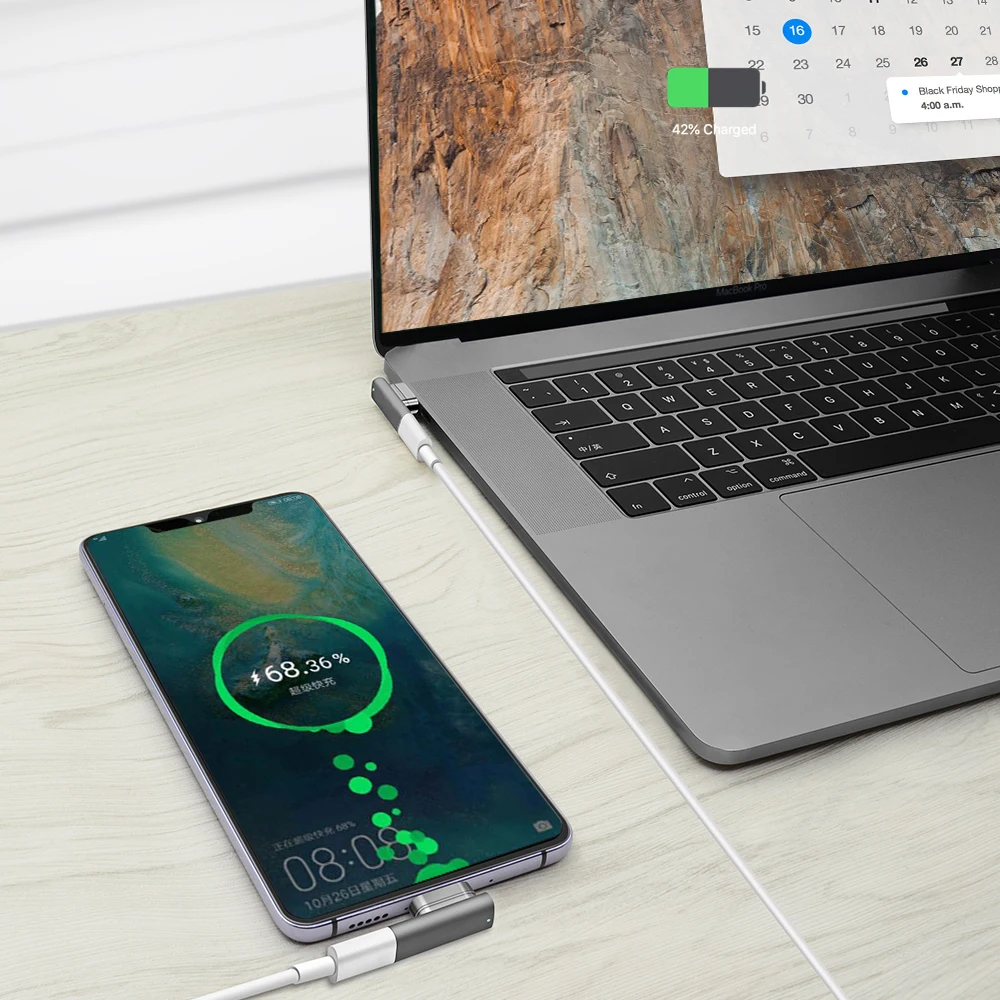Магнитный адаптер USB C, поддержка PD зарядного устройства и передачи данных(10Gbp/s), USB3.1 type-C power Delivery Fast Charge PD100W