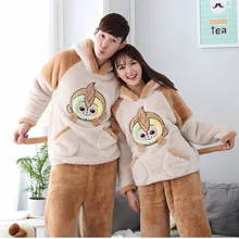 Женская и Мужская одежда для сна с принтом обезьяны kawaii, пижамы, Топы+ штаны, теплый домашний комплект одежды, M-XXL