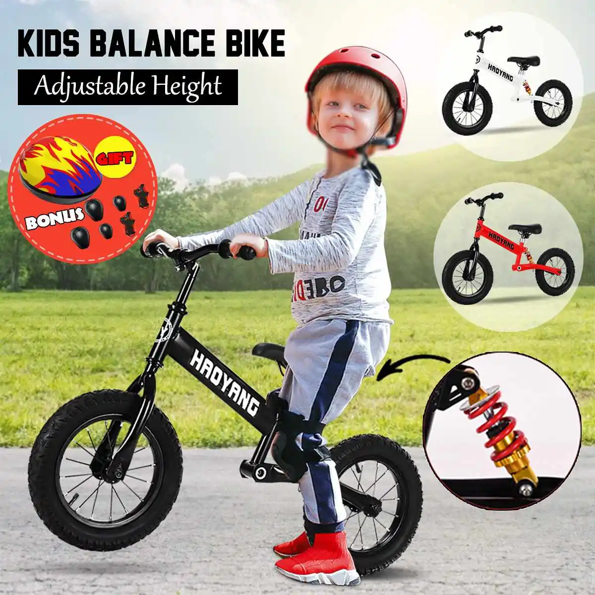 

Baby Walker Balance Bike Solid Safe Children Scooter High Carbon Steel Walker Without Pedals Kid's Bike With Protective Gear
