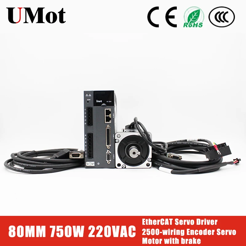 

750W AC Servo Motor with brake+EtherCAT Servo Driver 220V 3000RPM 2.39N.m Single-Phase AC Drive Permanent Magnet Matched Driver