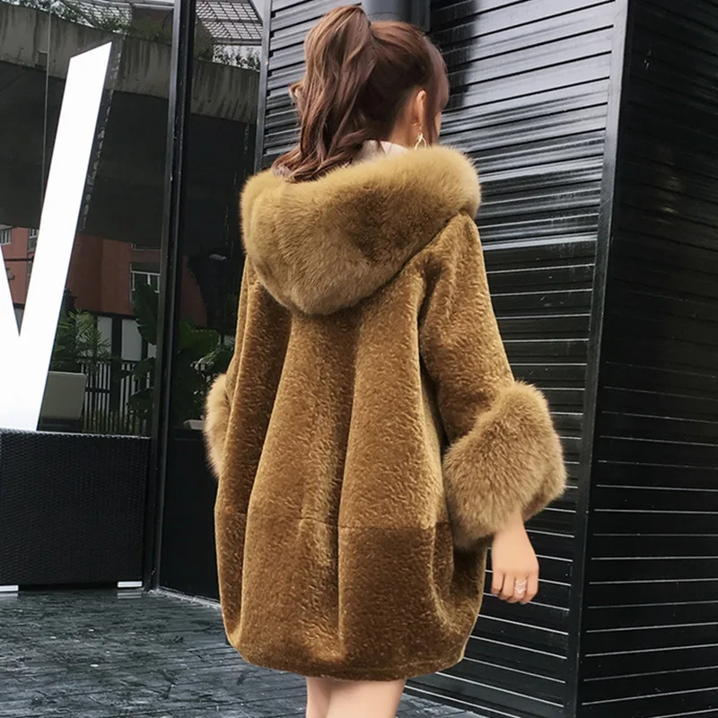 Зимняя куртка, Женская куртка из шерсти для стрижки овец, Воротник из натурального Лисьего меха, пальто из натурального меха, корейское теплое пальто 793 YY399