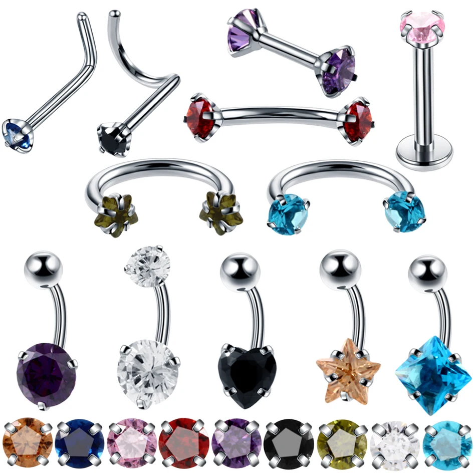 

1PC Steel Zircon Colorful Labret Stud Lip Rings Ear Cartilage Tragus Eyebrow Rings Piercing Ombligo Sexy Girls Jewelry 16g