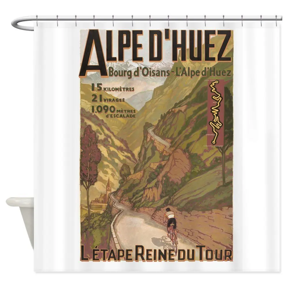 

Alpe D' Huez, Bicycle, Vintage Shower Curtain Mat Decorative Waterproof Polyester Fabric Bathroom Curtain Set Home Bath Decor