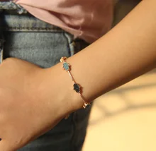 2017 cute dainty HAMSA mano 4 pequeño encanto Pave negro piedra azul de oro rosa color slider cadena 925 brazalete de la pulsera