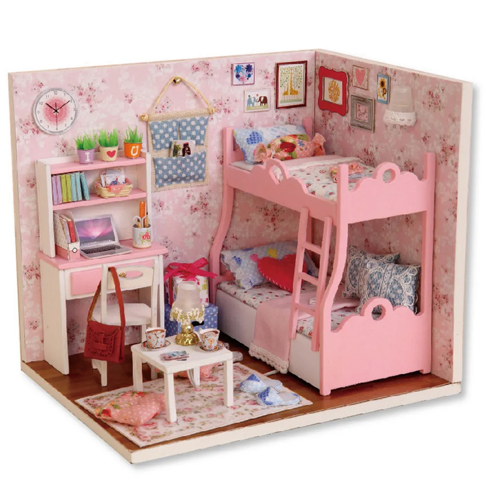 

Diy cottage mood for years handmade creative model DIY 3D Dollhouse Paper Miniature Furniture Kit LED Light Kids Grils Gift