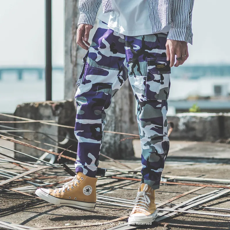 Военный камуфляж штаны-карго мульти-карман Jogger Camo армии трек тактические брюки Для мужчин хип-хоп футболка в уличном стиле серый/фиолетовый