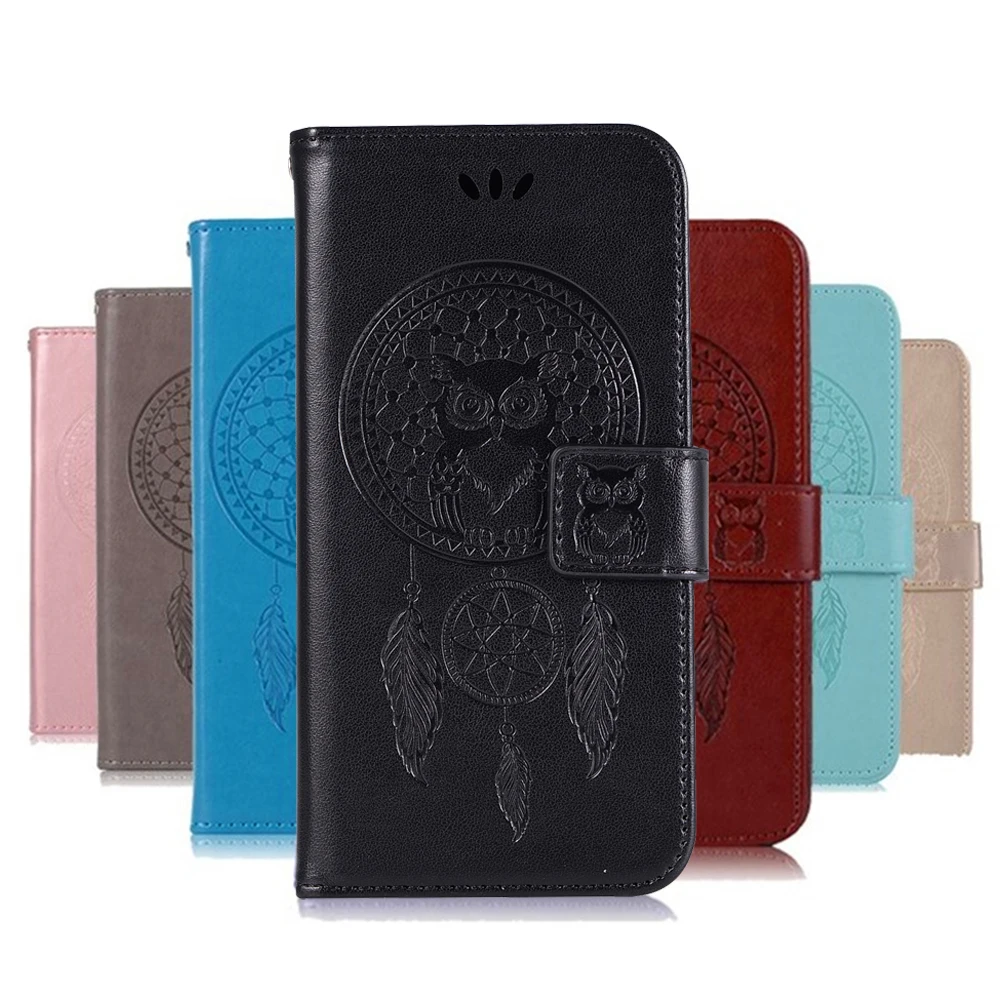 

Dream Catcher Owl Pattern Book Case Leather For Huawei Y6 Pro 2017/ P9 Lite Mini Flip Wallet Cover Shell Card Money Slots Holder