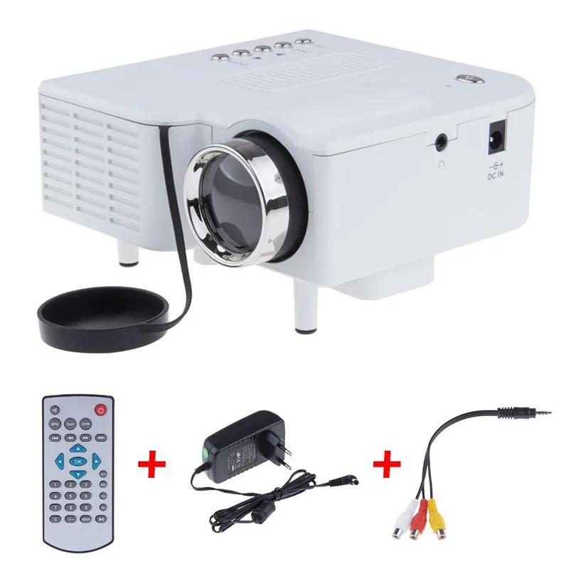 

HD 1080P UC28+ Projector Mini LED Digital Video Game Projectors Multimedia Player Inputs AV VGA USB SD HDMI Black White