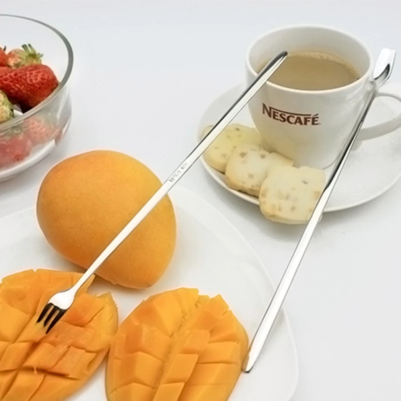

2pcs Korean Fruit Fork Spoon set Long handle Mixing Stirring Tall Iced Tea Coffee Soda Cold Drink Fruit Juice Scoop Spoons Forks