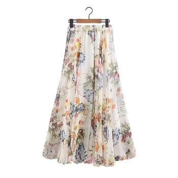 

New Summer Female Boho Long Skirts Chiffon Women Vintage High Waist Print Pleated Plus Size Comfortable Tall Feminine Clothing