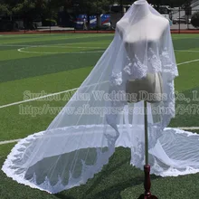 Белые слоновая кость Длинные фату Кружева Аппликации 400 см Длина 300 см Ширина свадебная фата вэу-де-noiva Longo com Renda