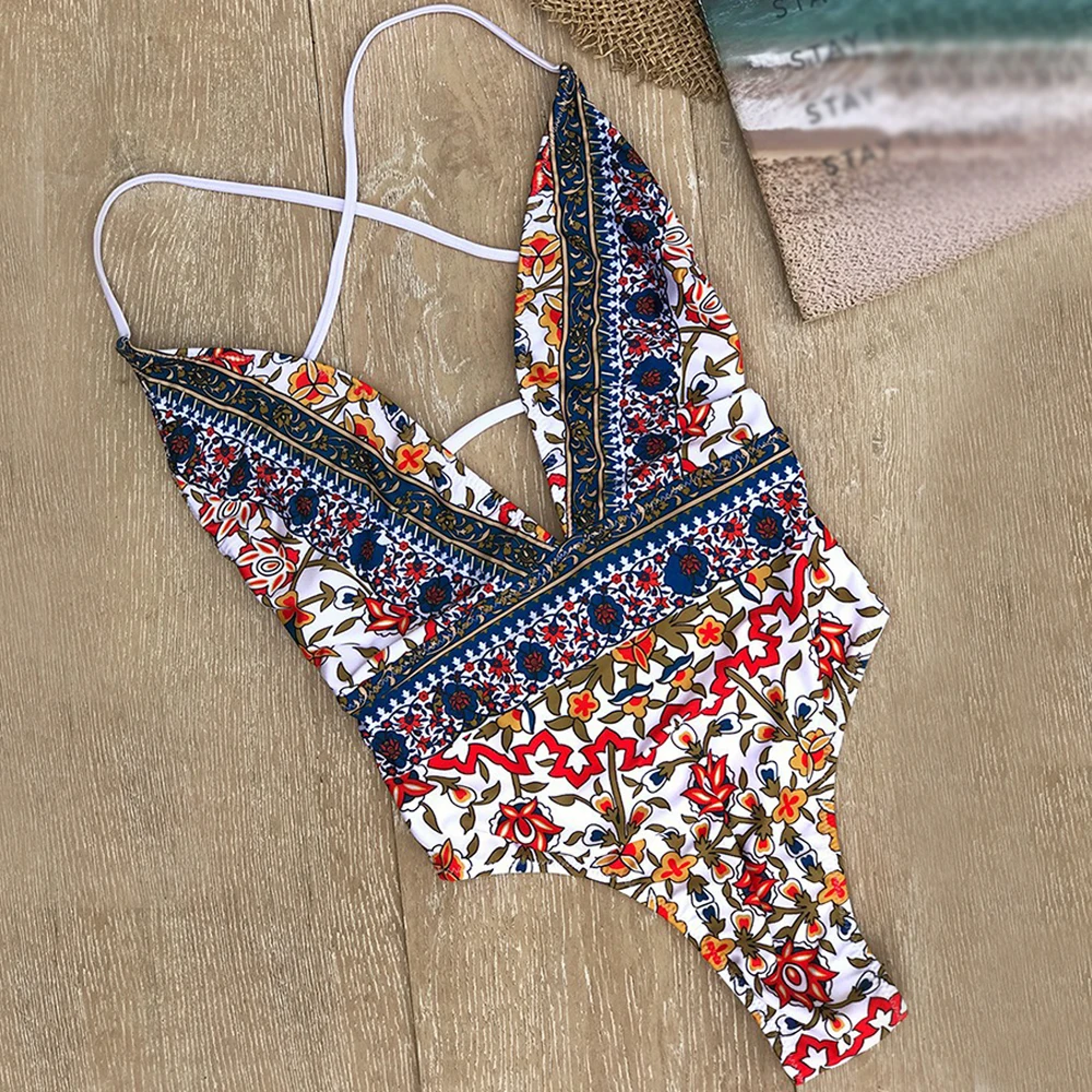 Sexy Women One-Piece Push Up Bikini Bandage Print V-Neck Monokini Swimsuit Bathing Swimwear Beachwear | Спорт и развлечения