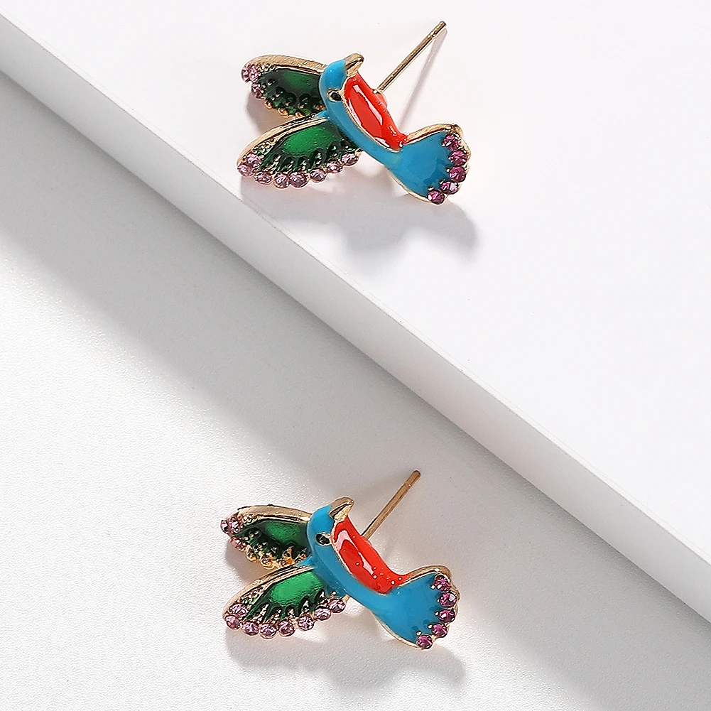 

2019 Fashion Cute Blue Bird Stud Earrings for Womens Korean Sweet Inlay Shiny Glass Crystal Animals Statement Earring Jewelry