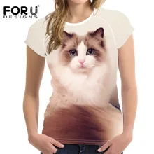 FORUDESIGNS/милые дышащие женские топы с принтом кота Ragdoll, летняя одежда для фитнеса, рубашки для девочек, женские футболки