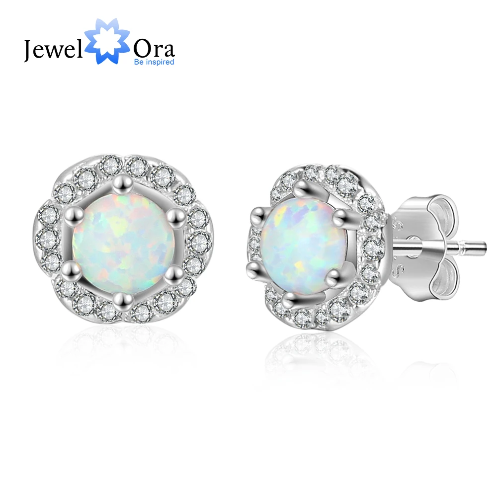 

8m'm Flower Shape Milky Opal Stone Silver Color Stud Earring Fashion Women Earrings Gift For Her (Jewelora EA103238)