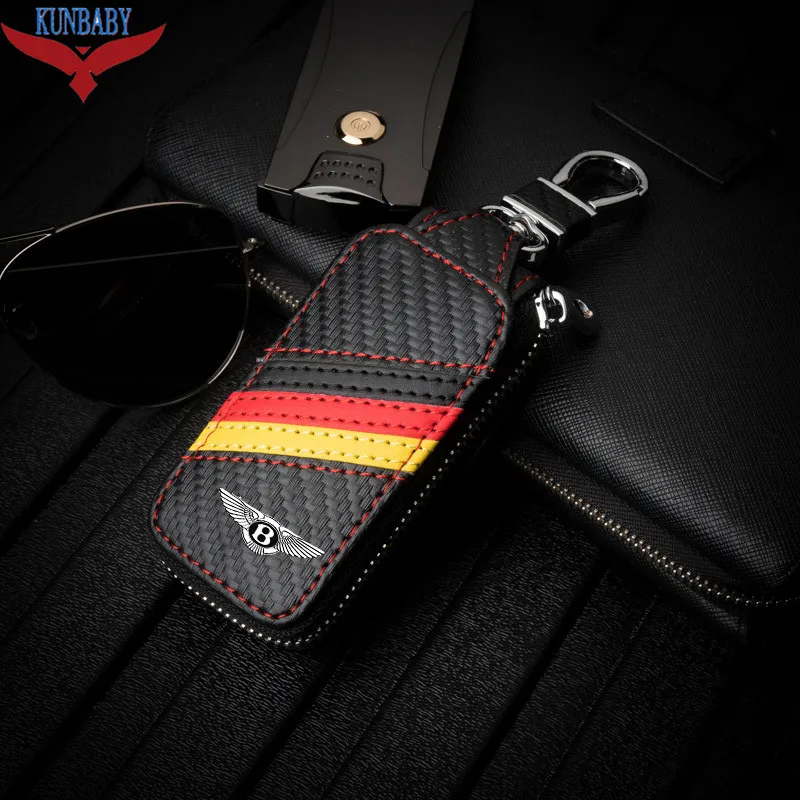 KUNBABY, новая мода, карбоновая сумка для автомобильных ключей, брелок, чехол, держатель, кожаный бумажник для ключей, для всех автомобилей, стиль, немецкий флаг - Название цвета: Bentley