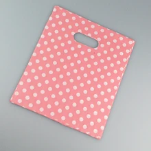 100 pçs/lote Pontos Brancos Rosa Saco Plástico 20x25 centímetros Boutique Do Presente Sacos De Embalagem De Jóias Saco De Presente de Plástico Sacos de Compras Com Alça