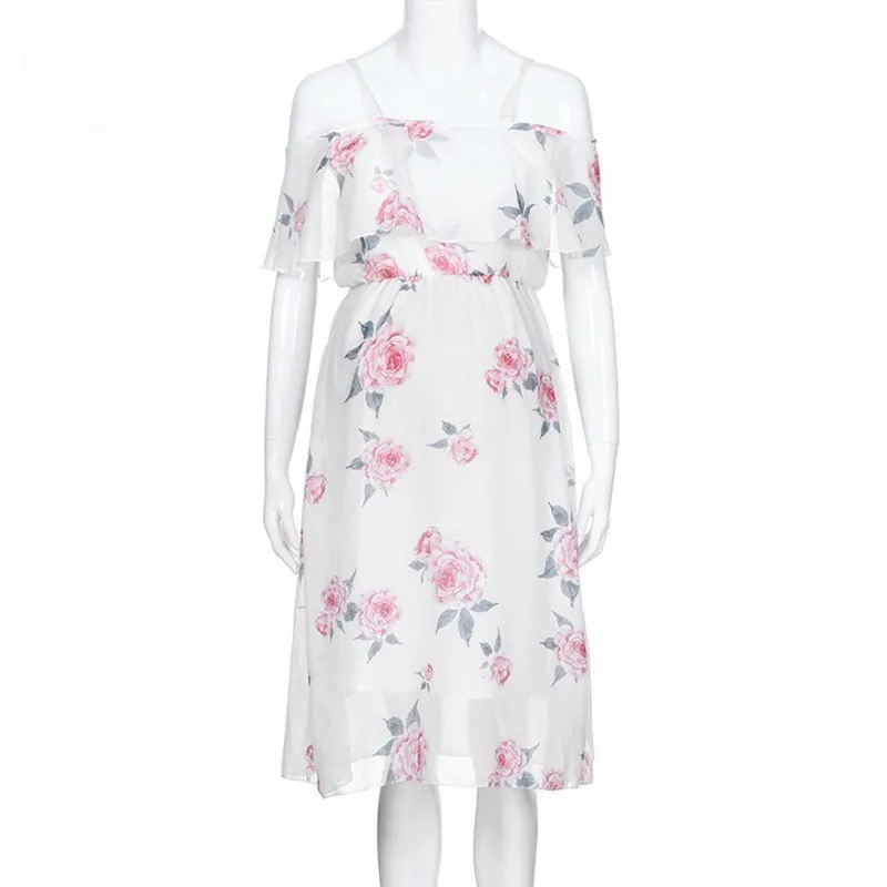 

Summer New Tide Maternity Dress Fashion Korean Version Bare Shoulder Loose Long Section Pregnant Women Dress Casual Clothing