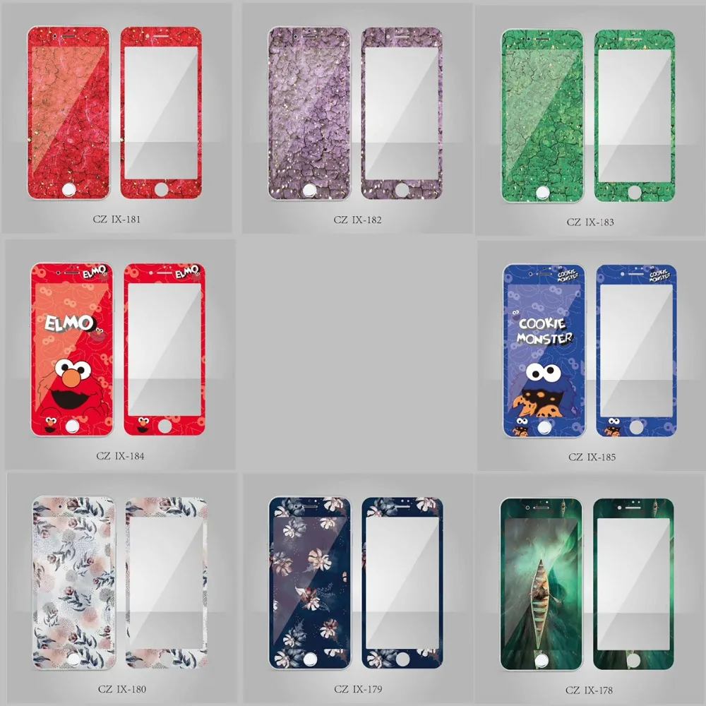 

Red Purple green Marble Flowers Curve Edge Color Fiber Tempered Glass Film For iPhone 6 6s 7 8 Plus Screen Protector Full Cover