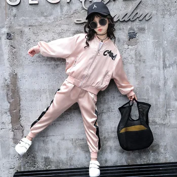 

Girls' Spring and Autumn Sport Suits Coat +pant Two Pieces of Little Kids Athletic Jacket Blue Pink Color 3-8-10-12 Ages