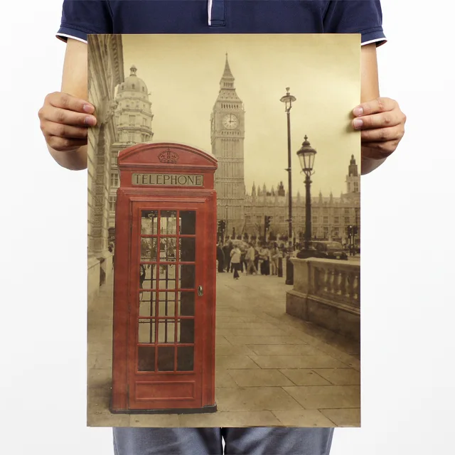 Vintage UK London red phone booth Kraft Paper Poster Home Decoration ... Vintage UK London red phone booth Kraft Paper Poster Home Decoration ...