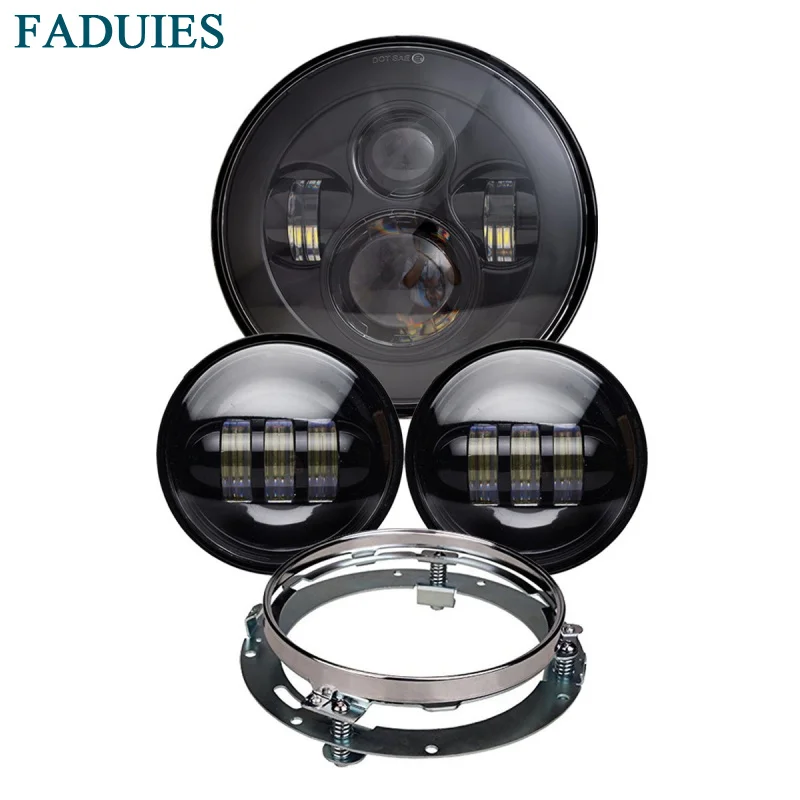 Chrome 7 headlight +4.5 inch fog light+7 Mounting Ring Bracket (8)1